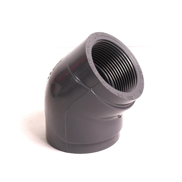 Thrifco Plumbing 1-1/2 Inch Threaded x Threaded PVC 45 Elbow SCH 80 8214042 - main